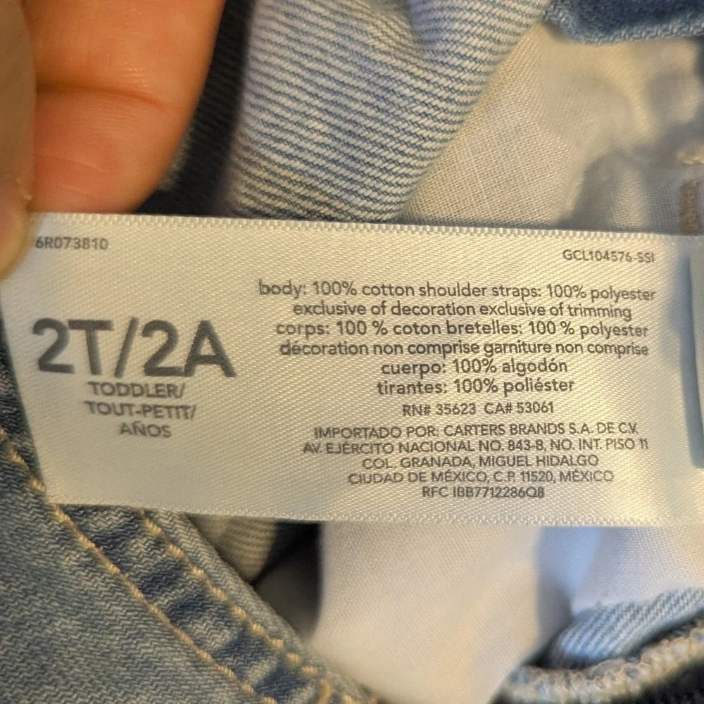 OshKosh B'gosh Baby 2T Denim Shortalls Light Blue Wash Cargo Short Overalls Bib